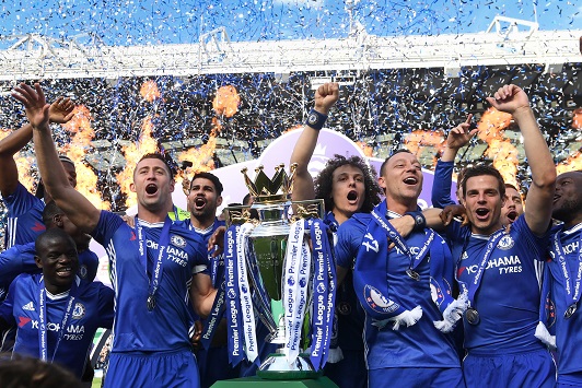 Chelsea lift the Premier League Trophy